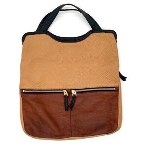 FOSSIL leather color block foldoverTote Bag